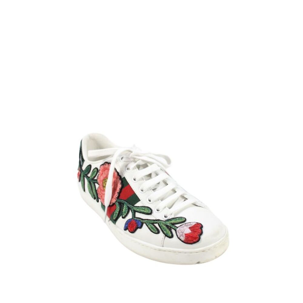 Gucci Womens Floral Print Low Low Sneakers White Size 8.5
